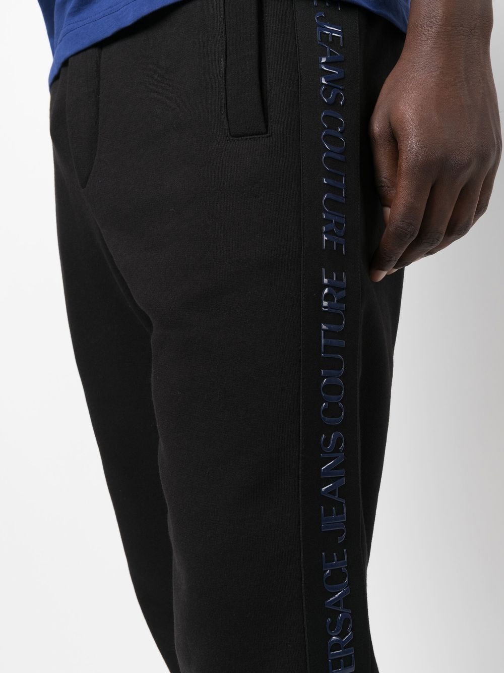 Shop Versace Jeans Couture Logo-stripe Track Pants In Schwarz