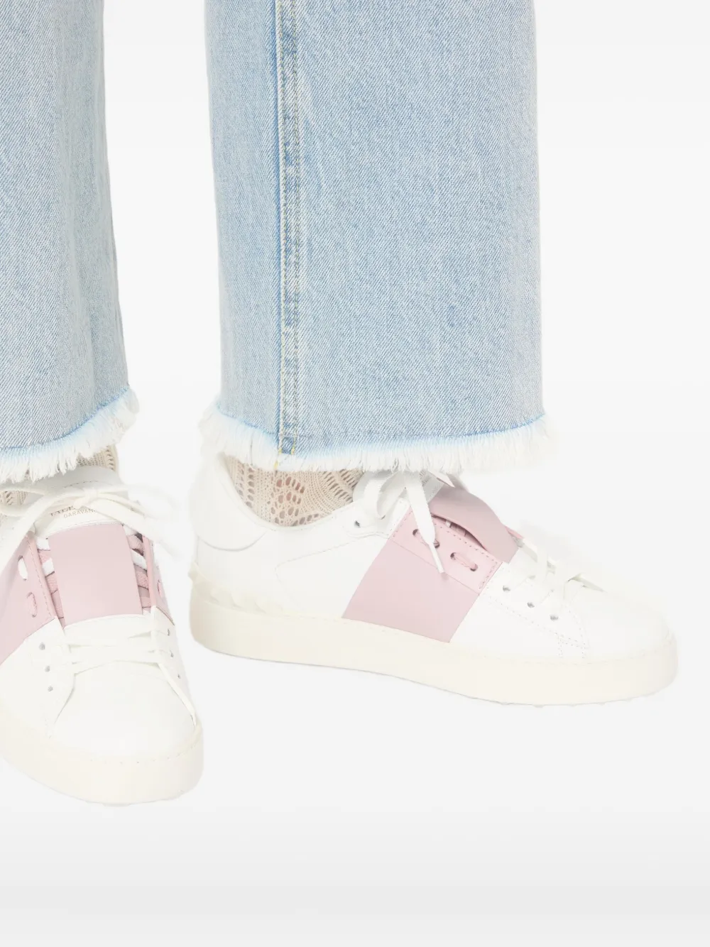 VALENTINO ローズ ミュール ホワイト VALENTINO GARAVANI Open two-tone leather sneakers | NET-A-PORTER