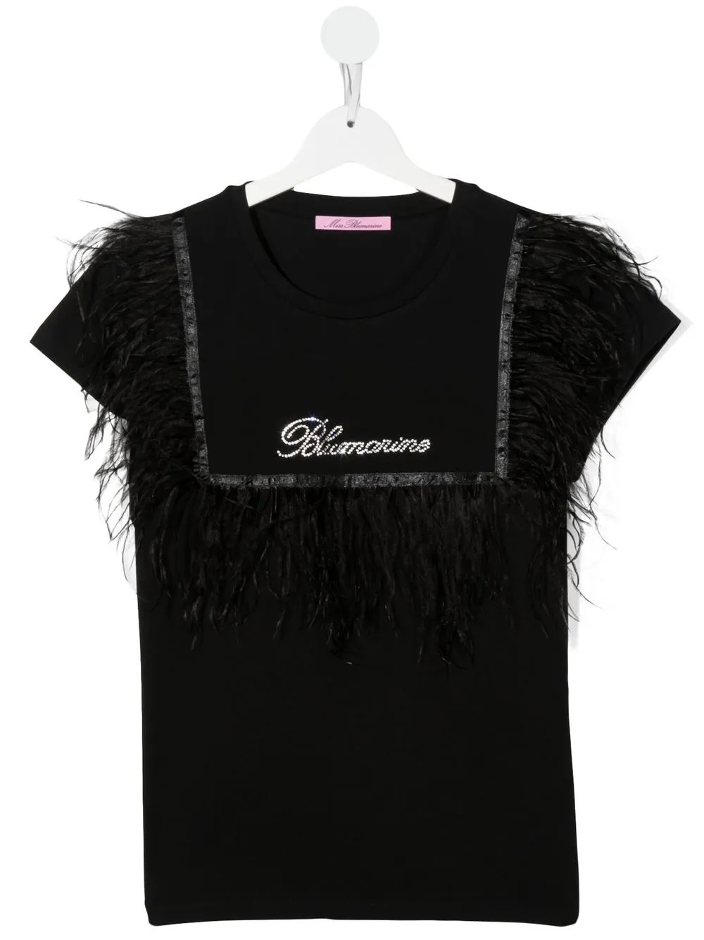 

Miss Blumarine playera con logo y ribete de plumas - Negro