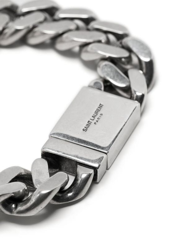 Silver Logo-engraved curb-chain bracelet, Saint Laurent