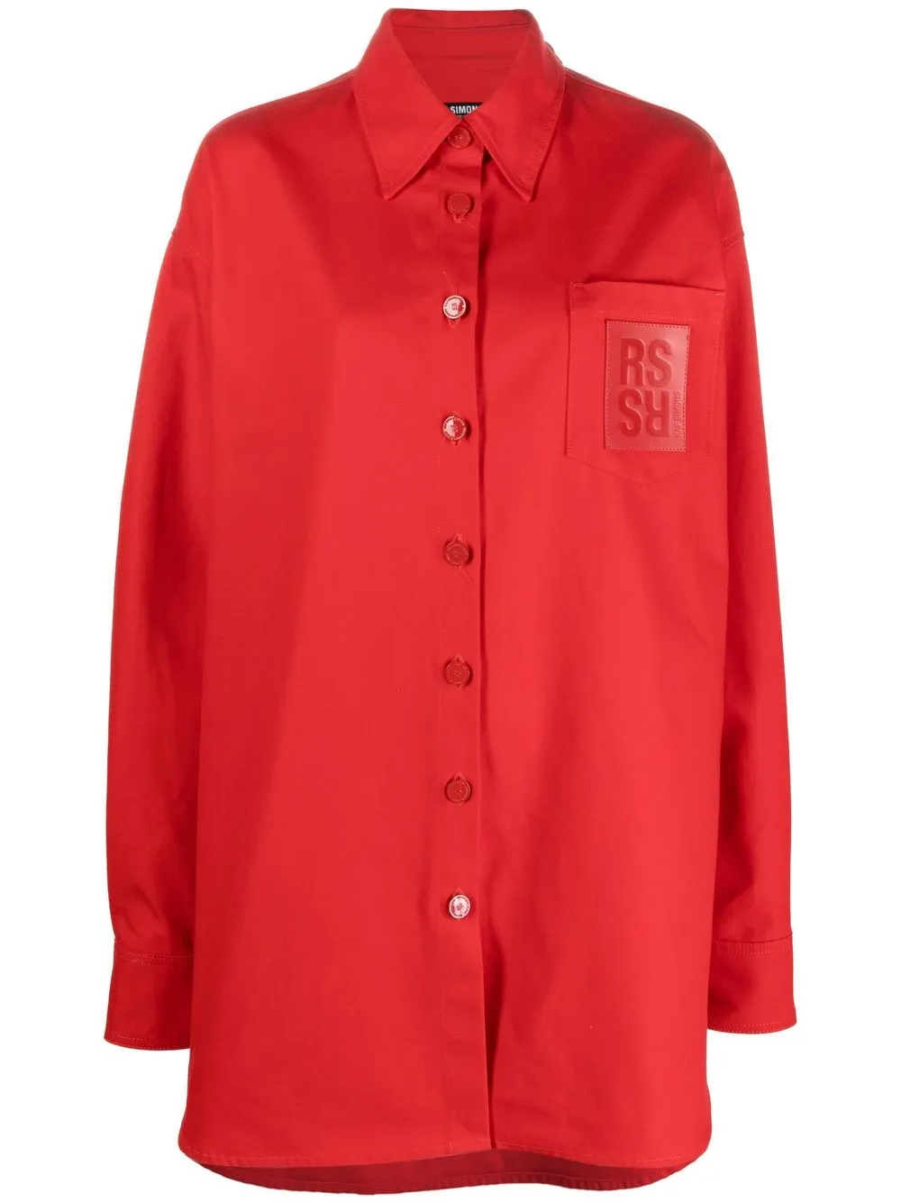 

Raf Simons camisa de mezclilla asimétrica con parche del logo - Rojo