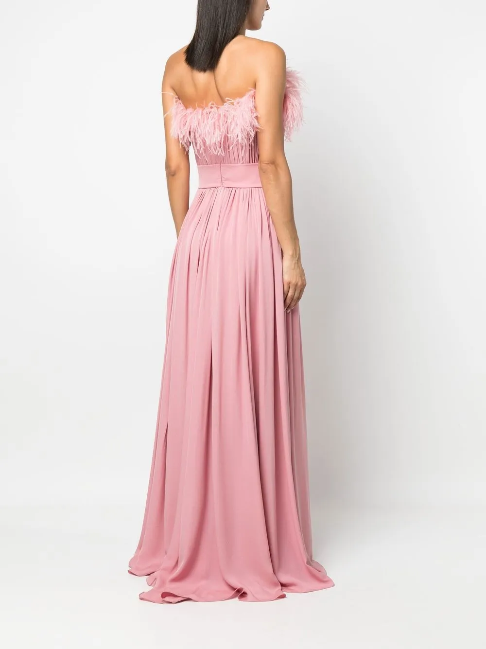 Shop Elie Saab Tuscan Feather-trim Silk Dress In Pink