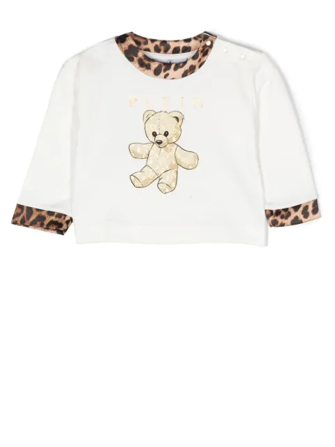 Philipp Plein Junior Teddy Bear-print leopard-trim top