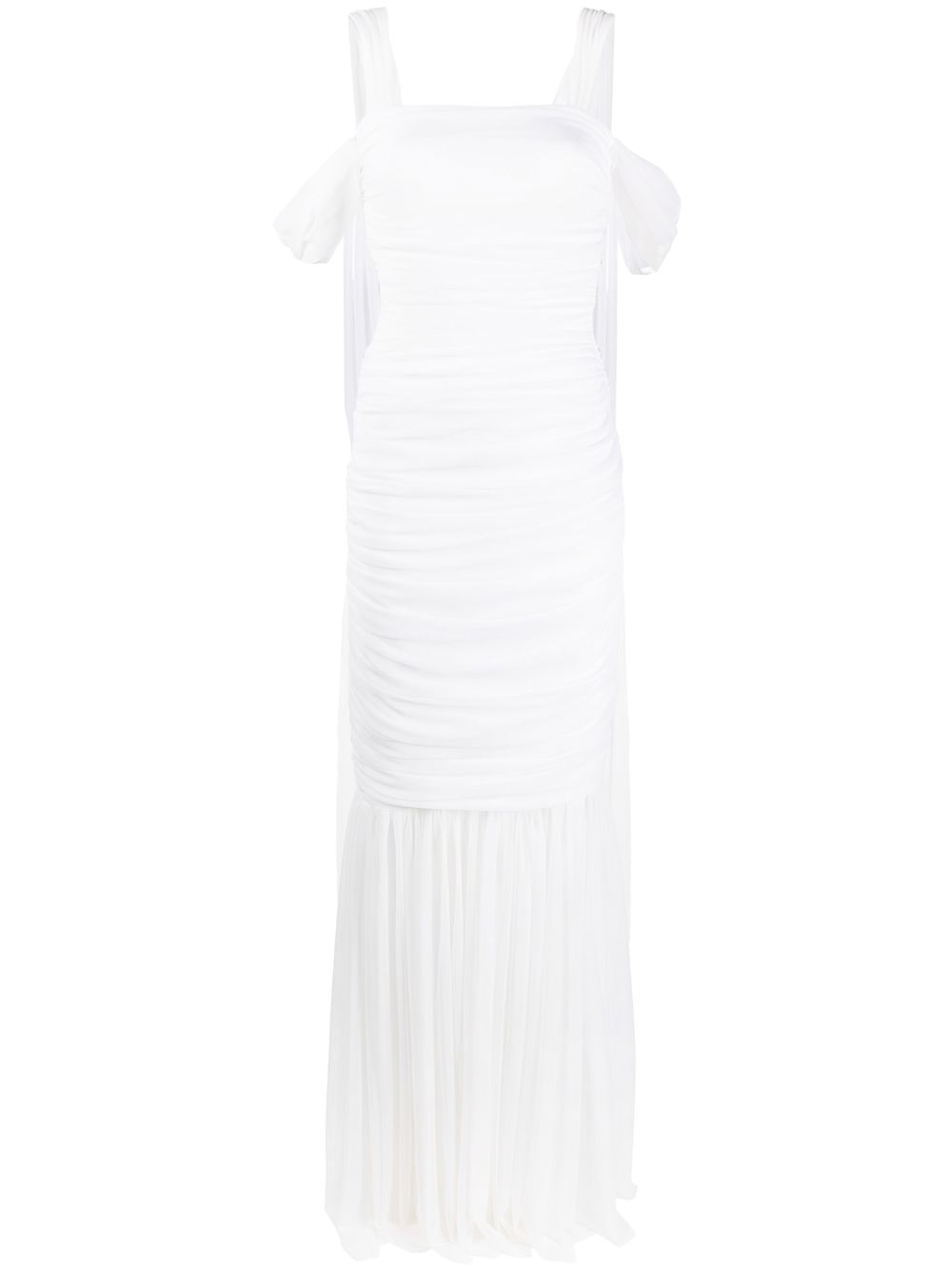 Norma Kamali draped back ruched-mesh gown - White