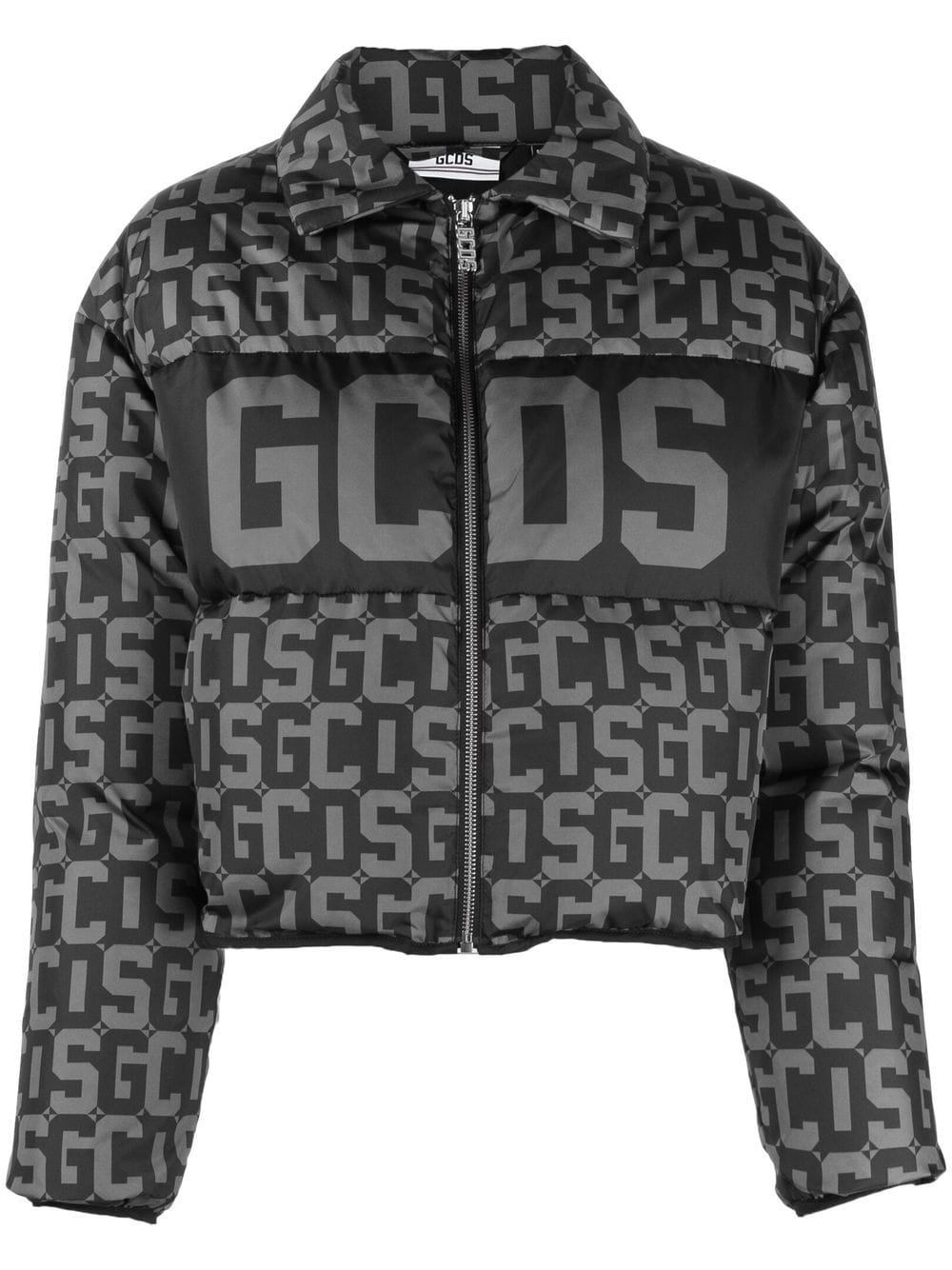 Gcds monogram-print cropped puffer jacket – Black