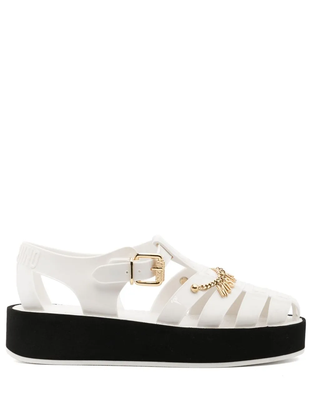 

Moschino logo-charm caged sandals - White