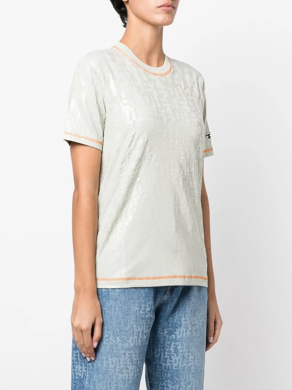  Diesel T Shirt Mit Kontrastborten   Grün 