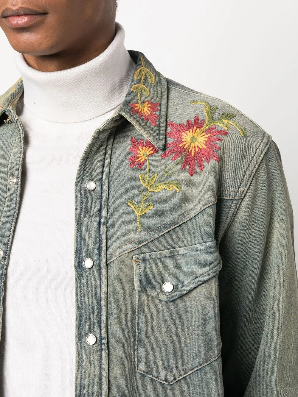 Ralph Lauren RRL floralembroidered Denim Shirt Farfetch