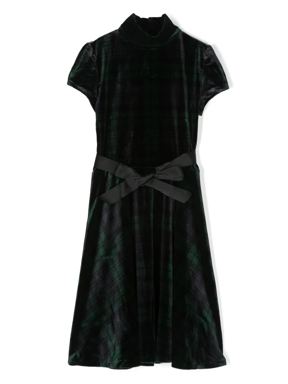 

Ralph Lauren Kids satin tartan-print belted dress - Green