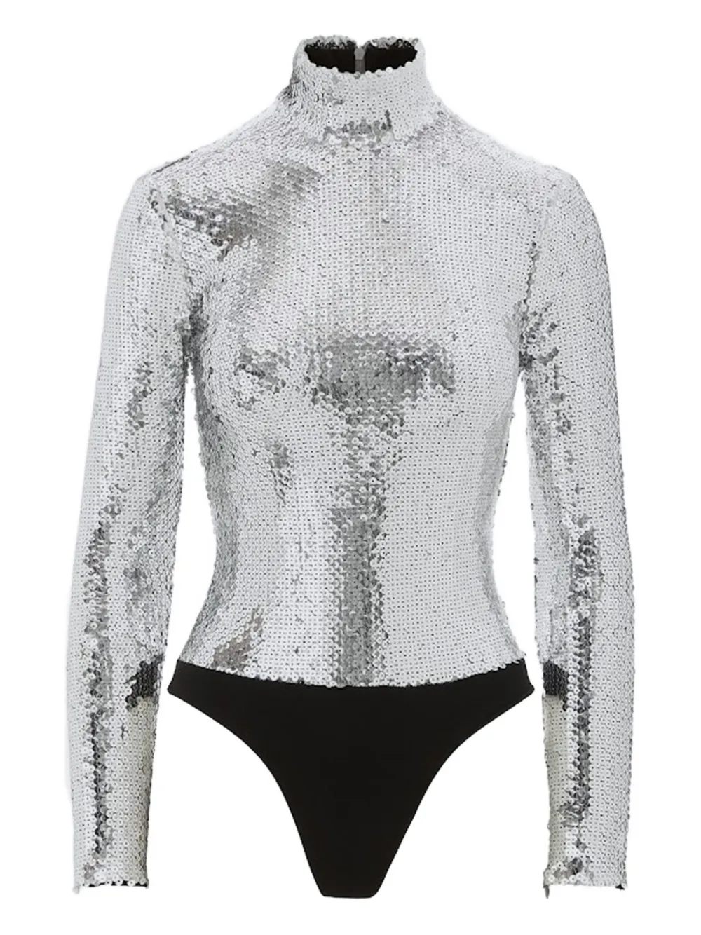 Brandon Maxwell Sequinned Mock-neck Bodysuit In Silver