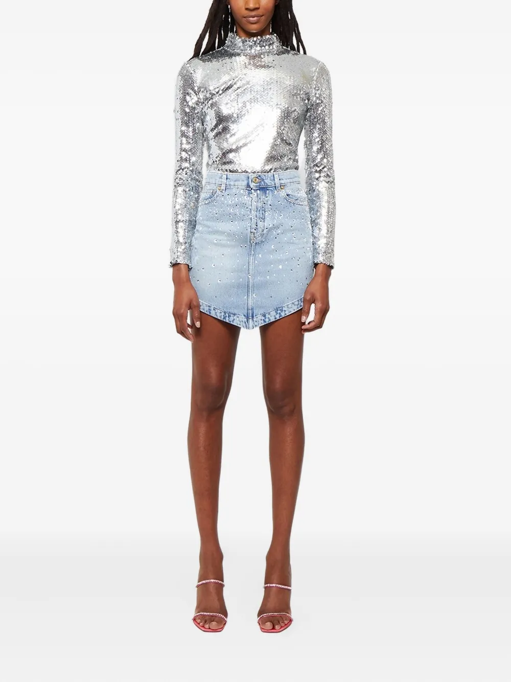 Brandon Maxwell Sequinned Mock-neck Bodysuit In Silver