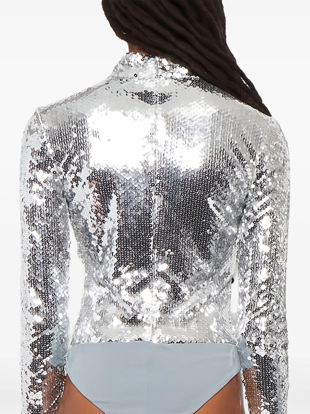 Brandon Maxwell Sequinned Mock-neck Bodysuit In Silver