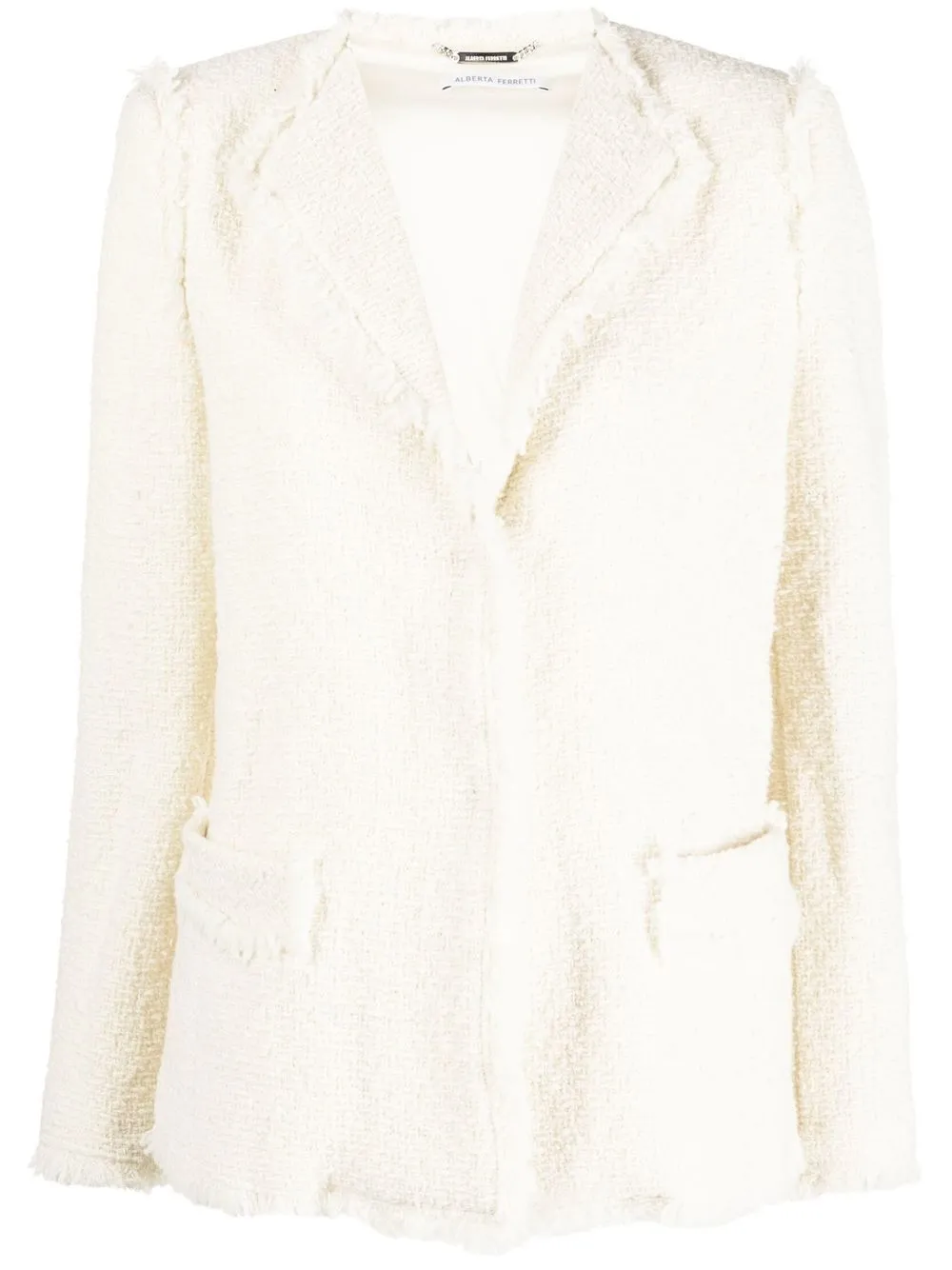 

Alberta Ferretti frayed-trim tweed blazer - Neutrals