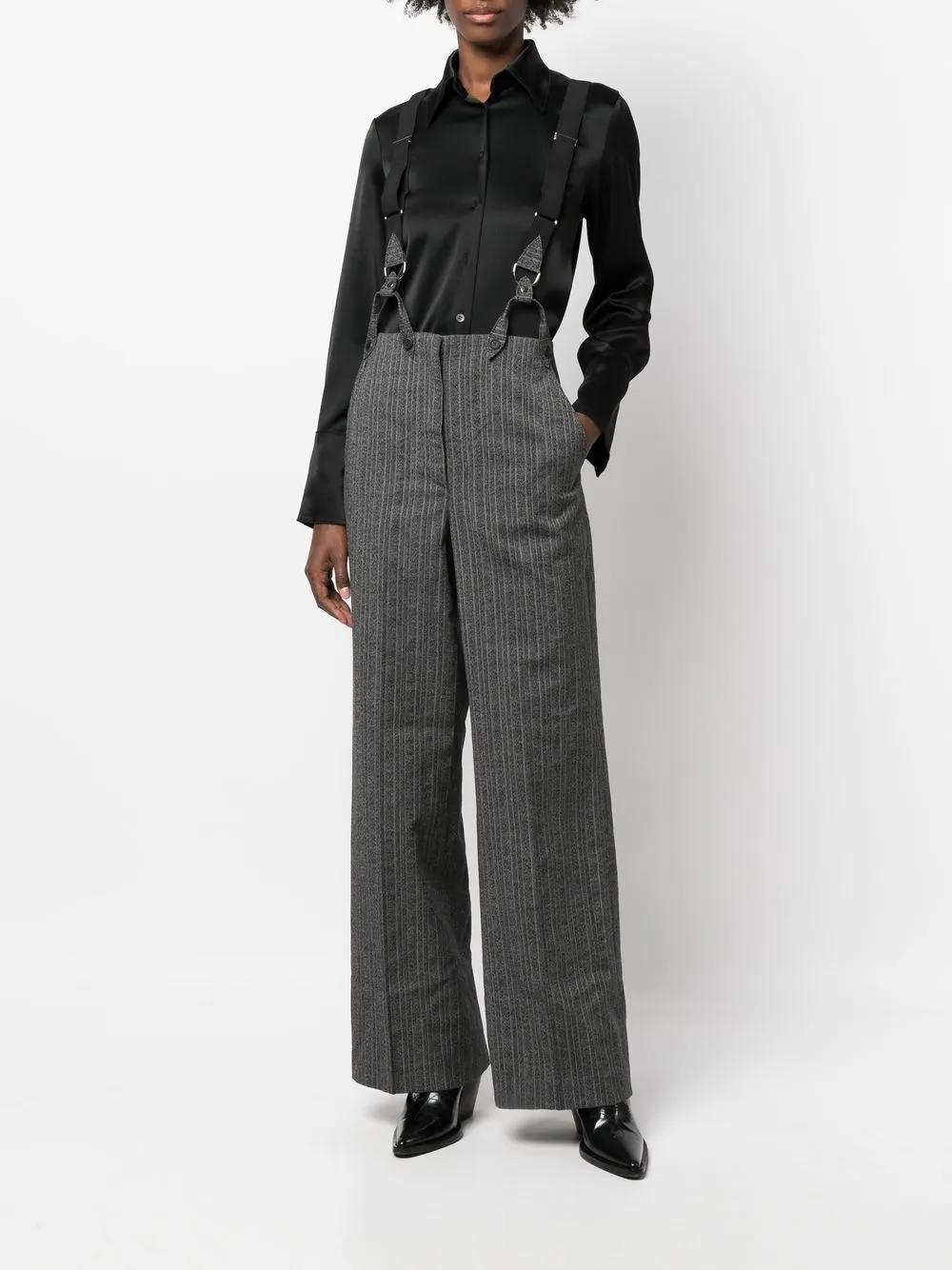 Philosophy Di Lorenzo Serafini Striped Suspender Trousers In Grey