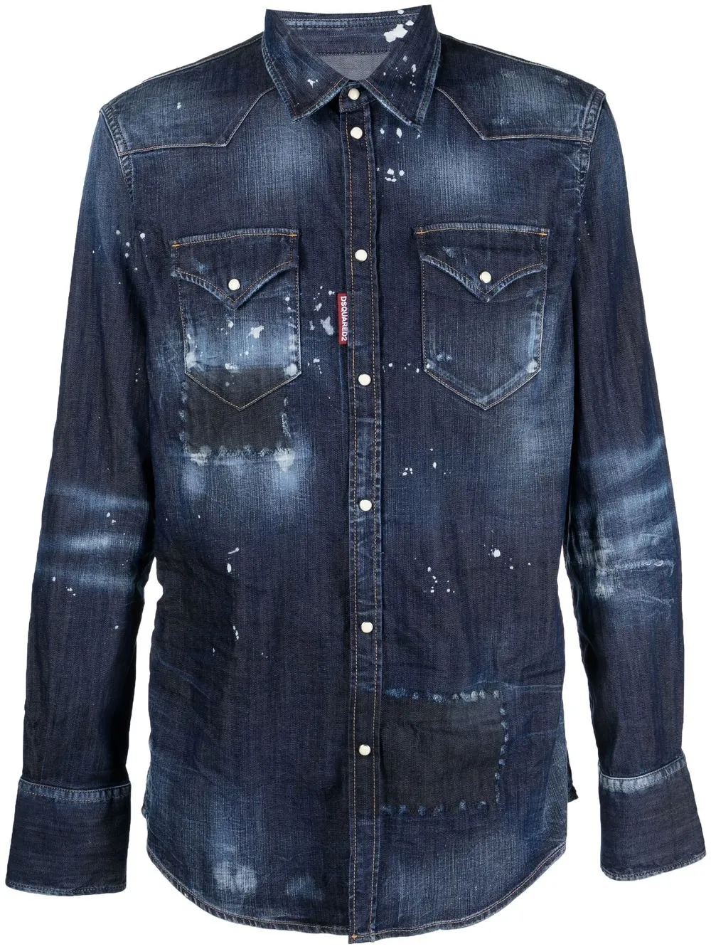 

Dsquared2 camisa mezclilla con estampado de salpicadura de pintura - Azul