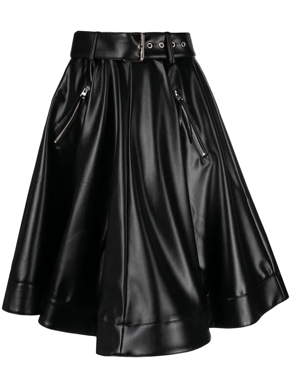 

Sara Battaglia belted flared faux-leather skirt - Black