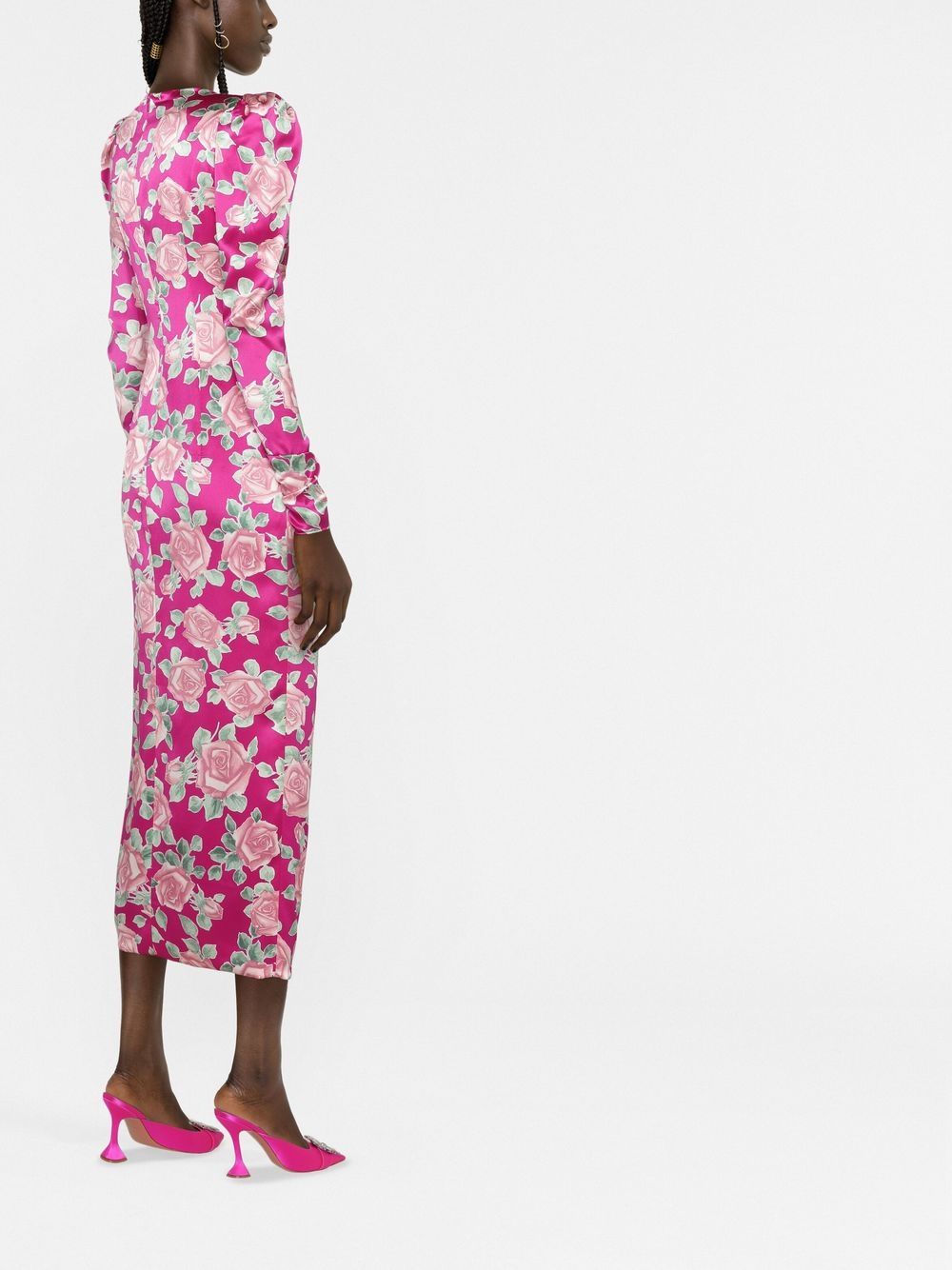 Shop Alessandra Rich Floral-print Long-sleeve Dress In Rosa