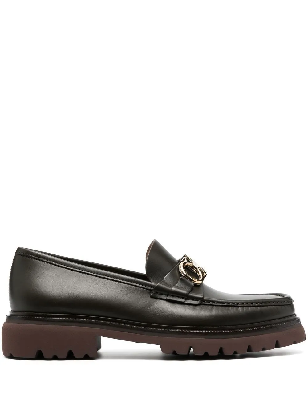 Ferragamo Gancini Chunky Leather Loafers In Brown