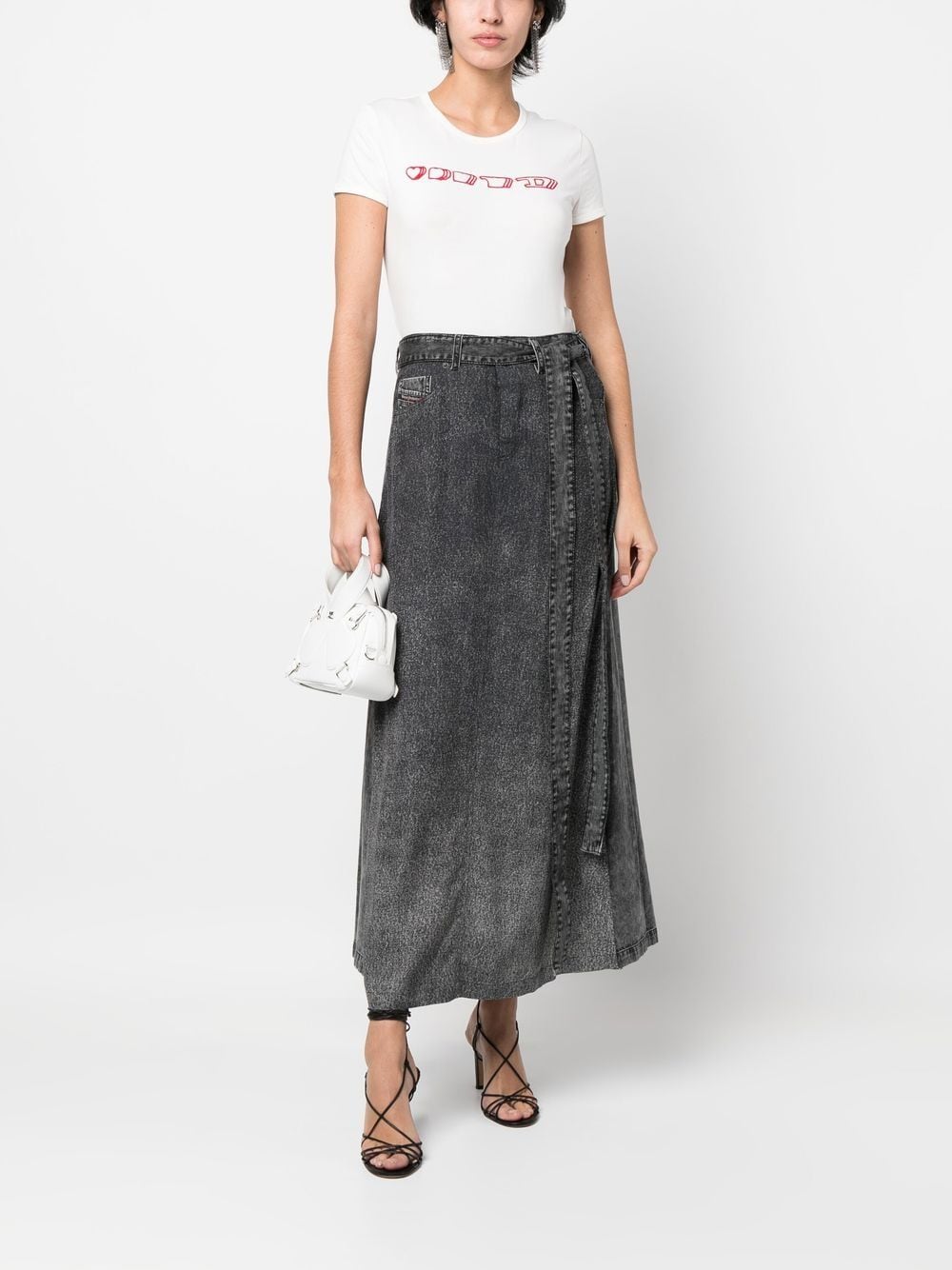 Diesel wrapped stonewash maxi-skirt - Zwart