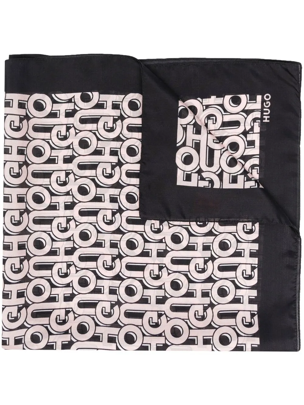 

HUGO mascada de seda con logo estampado - Negro