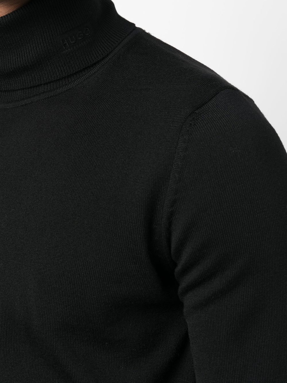 Shop Hugo Roll-neck Virgin-wool Jumper In Black
