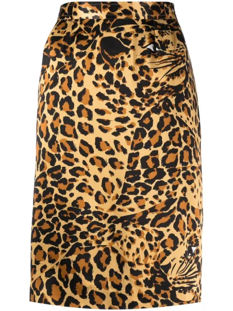 Saint Laurent Pre-Owned falda de seda con estampado de leopardo