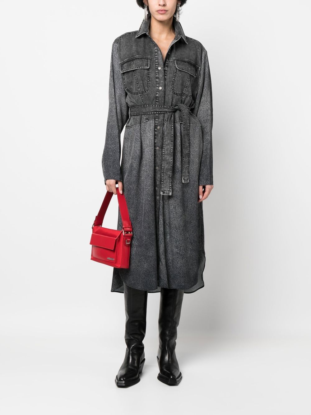 Diesel acid-wash denim midi dress - Zwart