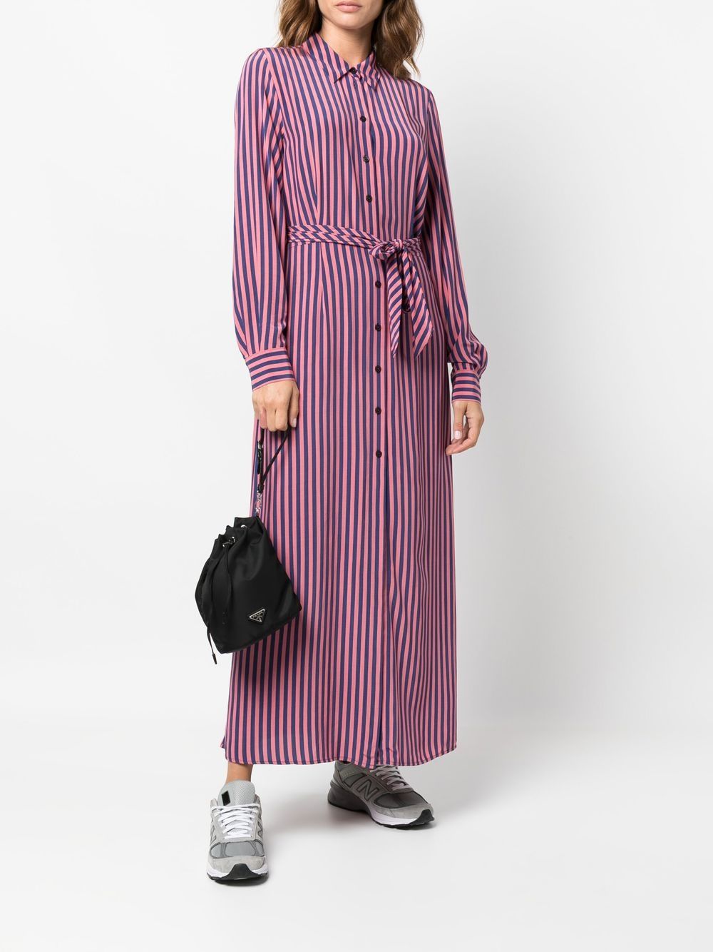 Shop Tommy Hilfiger Long Stripe-print Shirt Dress In Rosa