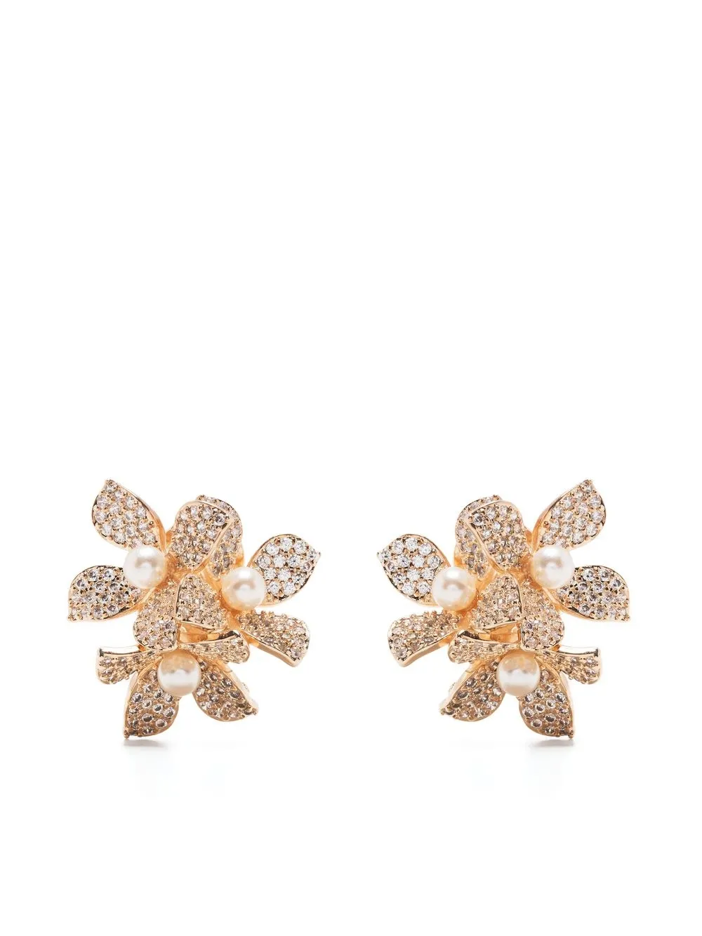 

Anton Heunis crystal-embellished faux-pearl floral stud earrings - Gold