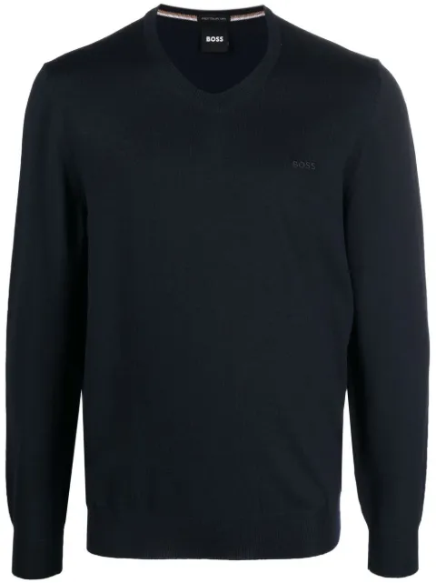 BOSS logo-embroidered V-neck jumper