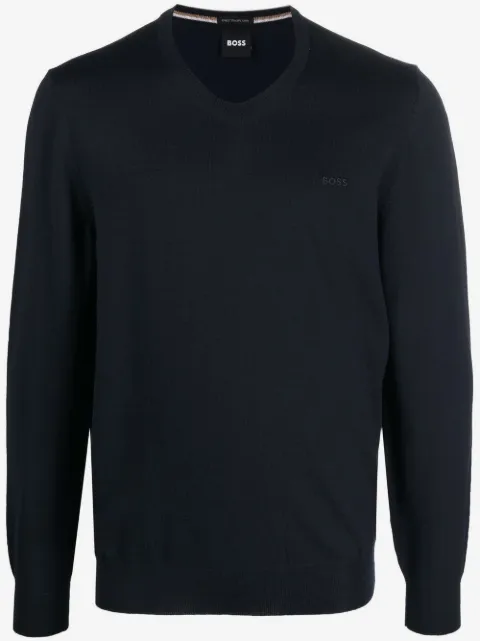 BOSS logo-embroidered V-neck jumper