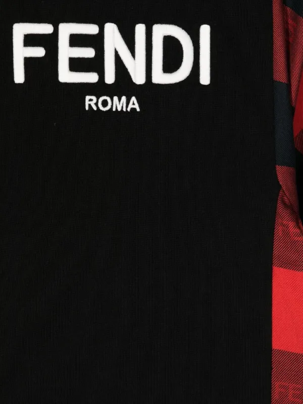 FENDIフェンディ　キッズ女の子用ブロックチェックロゴ刺繍ワンピース FENDIフェンディ キッズ女の子用ブロックチェックロゴ刺繍ワンピース