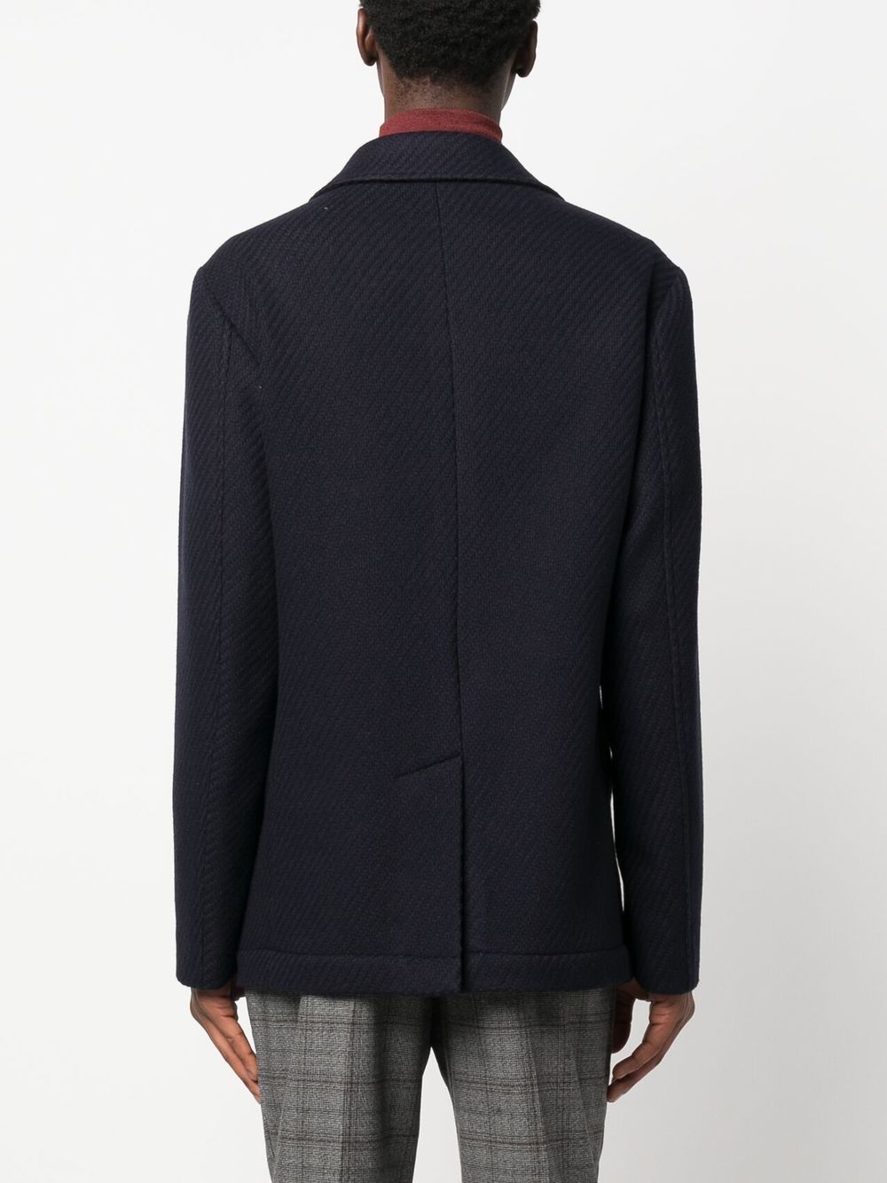 Shop Corneliani Ribbed Double-breasted Coat In Blue