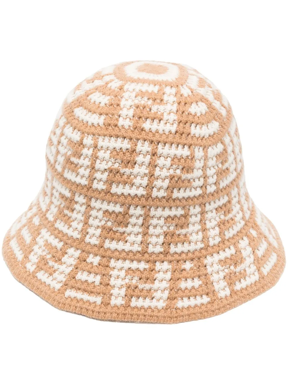 FENDI knitted logo-pattern bucket hat - Brown