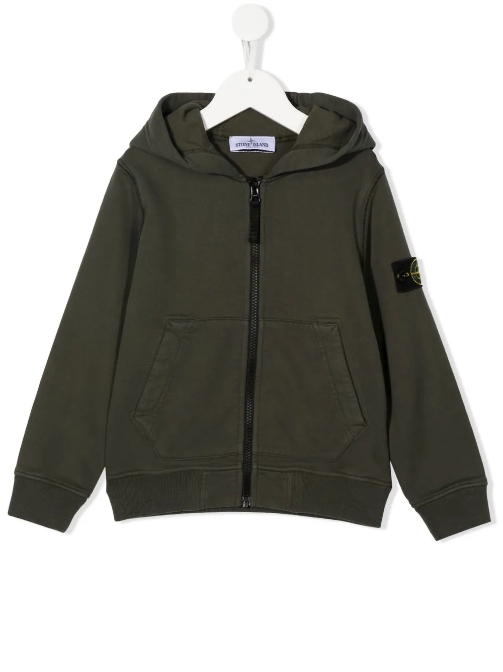 

Stone Island Junior hoodie con parche del logo y cierre - Verde