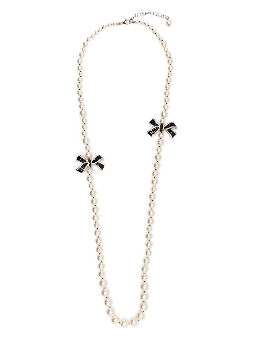 CHANEL Pre-Owned 1981-1985 Bow Charm Pearl Necklace - Farfetch