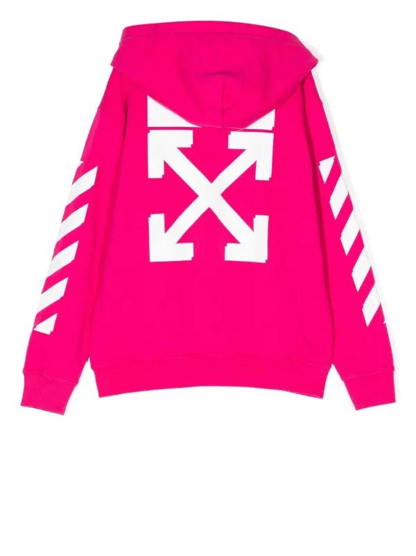 Off White Kids logo print zip up Hoodie Pink FARFETCH BH