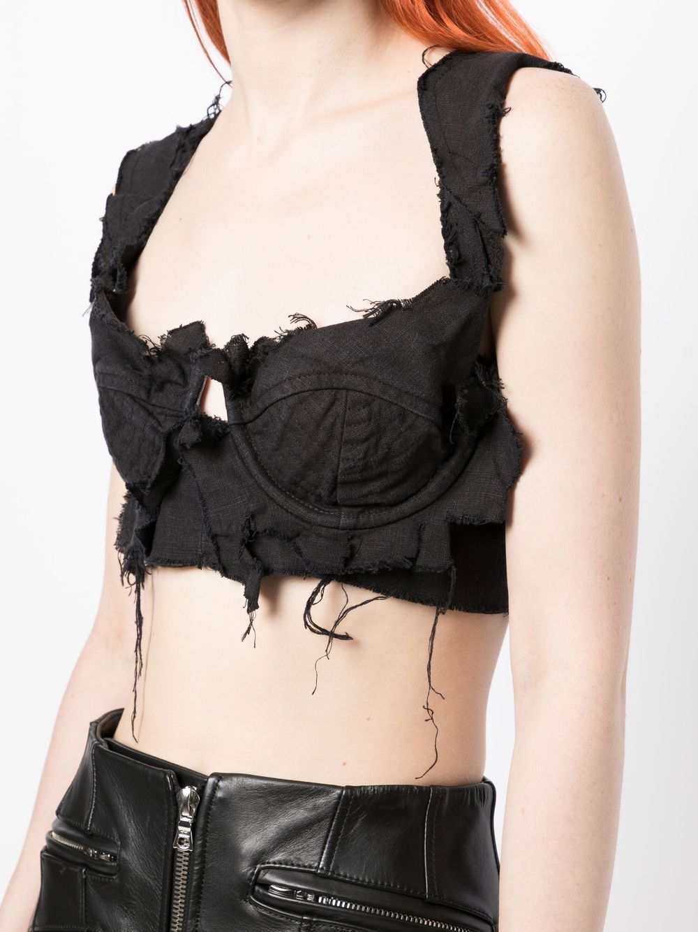 Shop Natasha Zinko Frayed-detail Bustier Top In Black