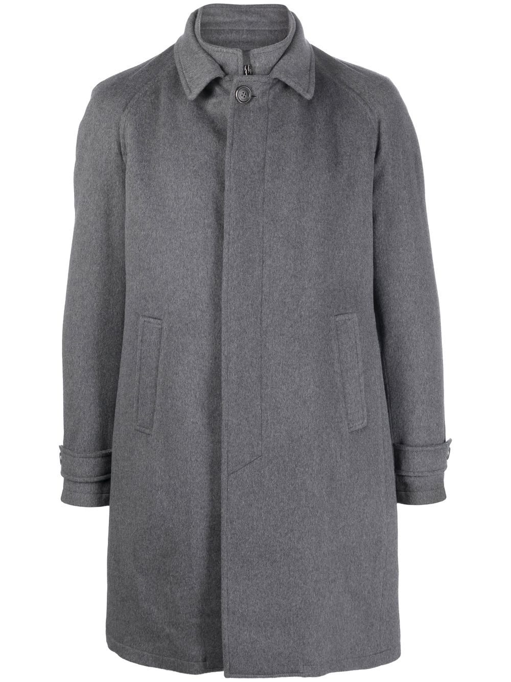 Shop Corneliani Concealed-fastening Layered Coat In Grey