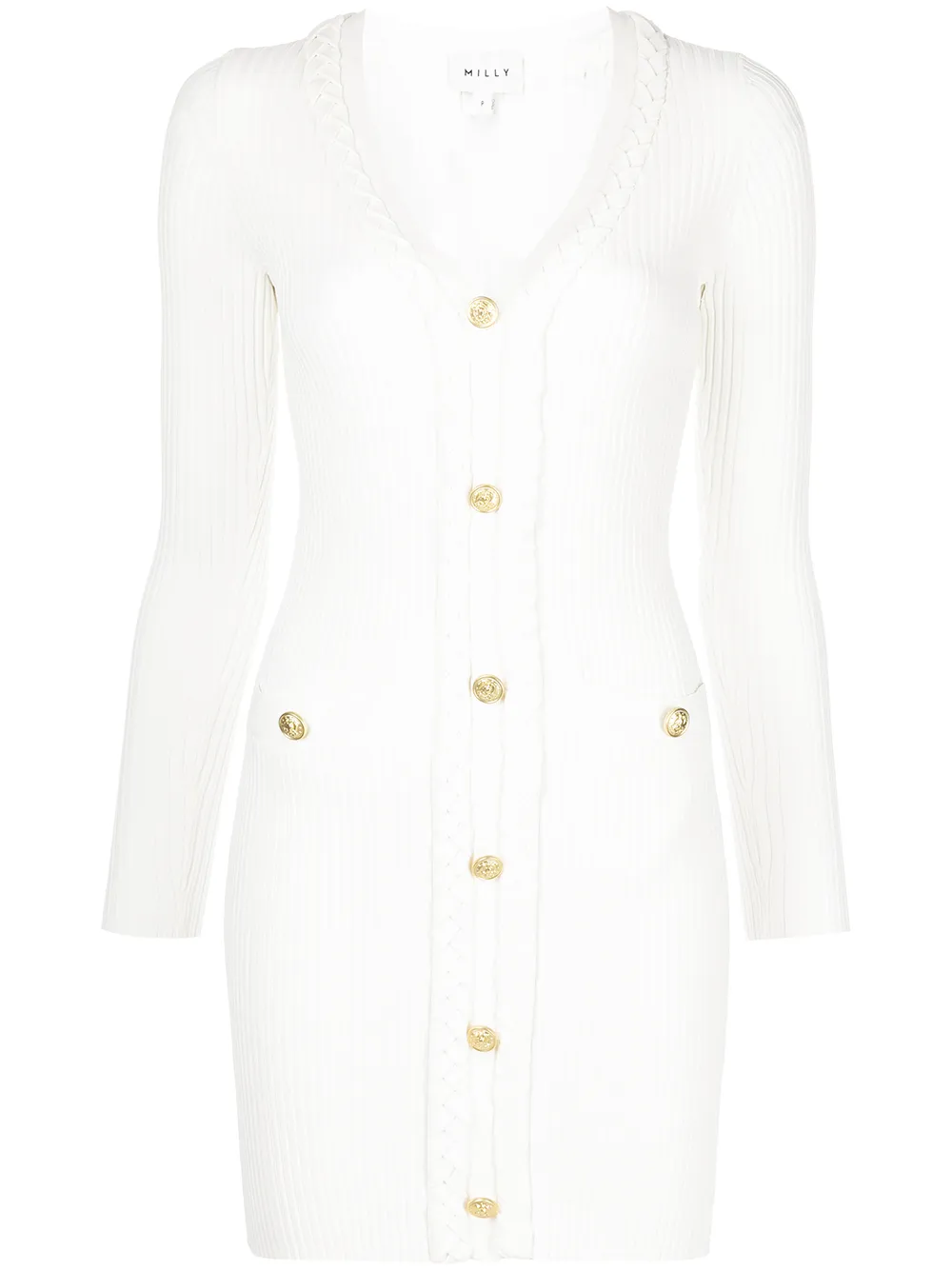 

Milly Braided button-embellished ribbed dress - White