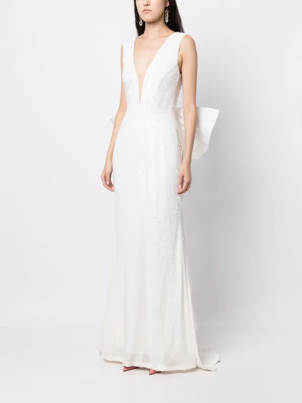 ◆関税込◆【REBECCA VALLANCEC】 bow-detail taffeta gown Rebecca Vallance Davina bow-detail Gown | White | FARFETCH