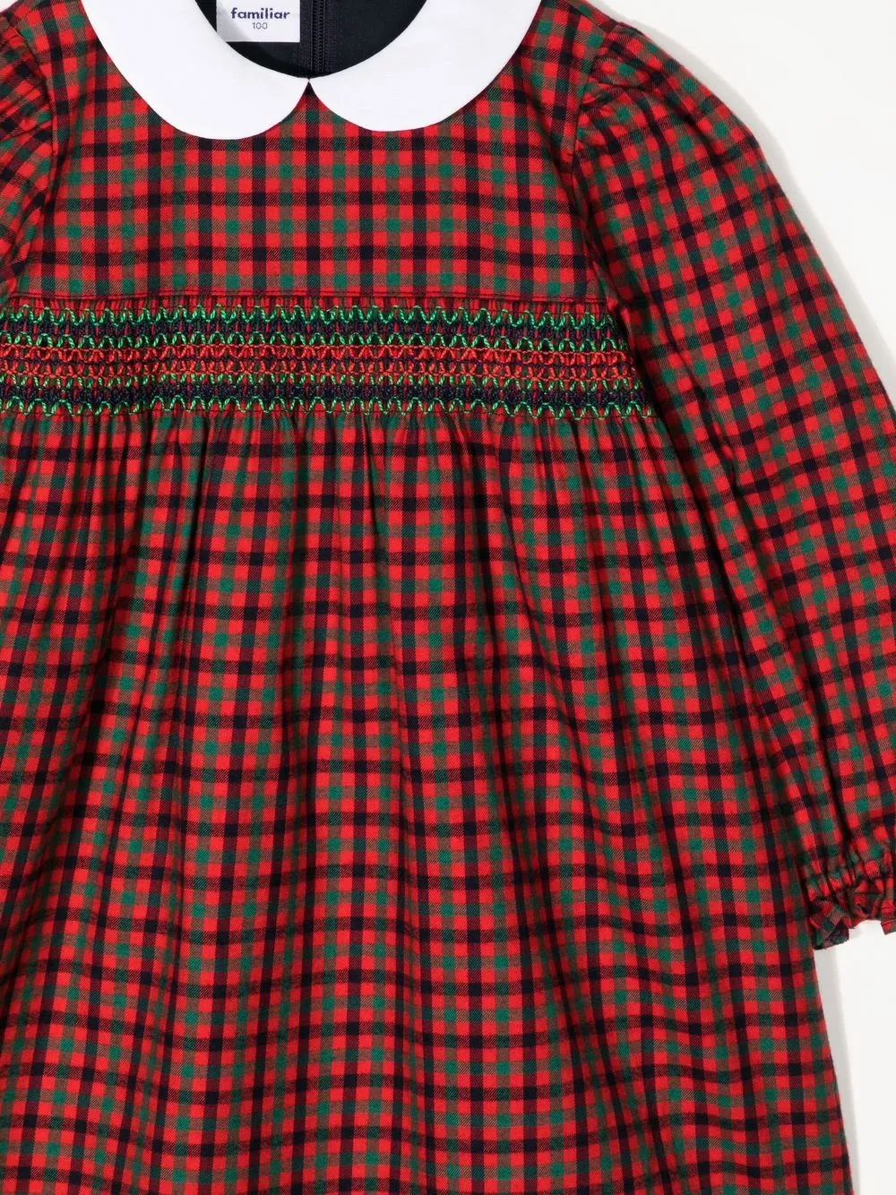  Familiar Check-print Long-sleeve Dress - Red 
