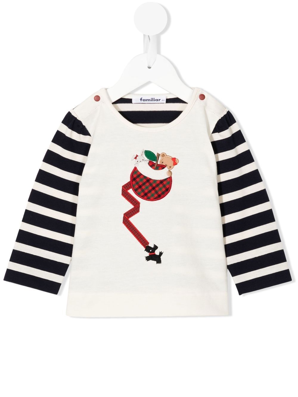 Familiar Babies' Striped Cotton Long-sleeve T-shirt In White