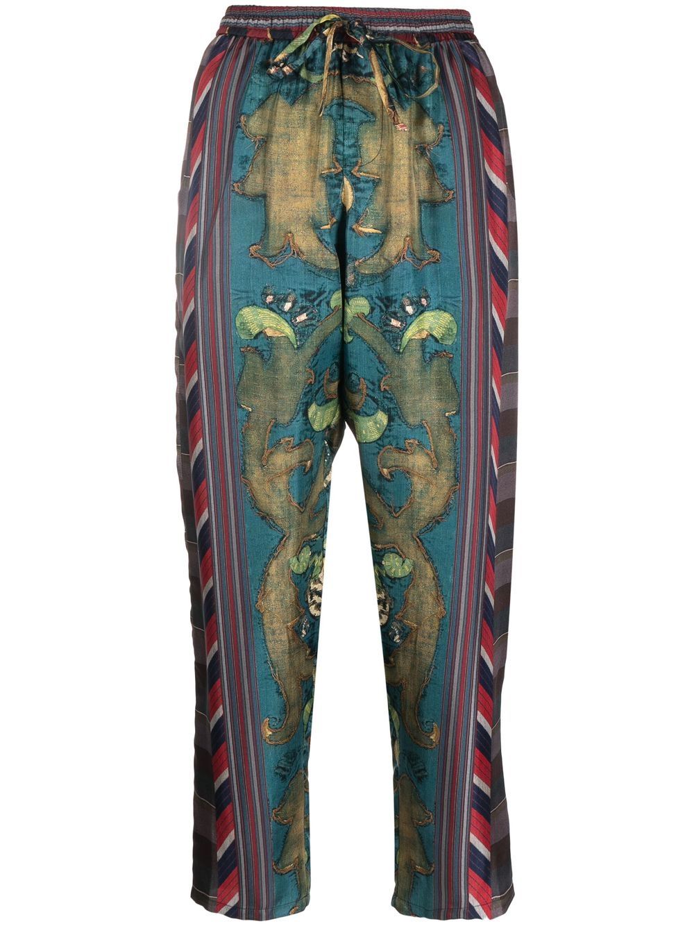 

Pierre-Louis Mascia graphic-print silk cropped trousers - Green