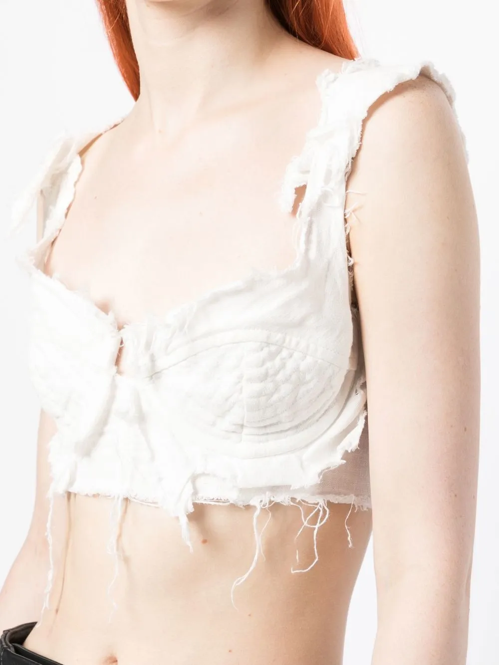 Shop Natasha Zinko Frayed-detail Bustier Top In White