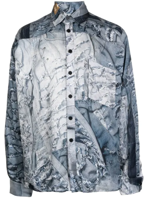 Natasha Zinko denim-print long-sleeved shirt
