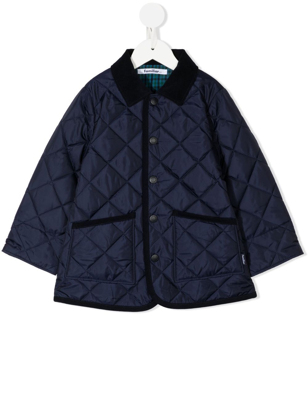 familiar long-sleeve quilted coat - Blue