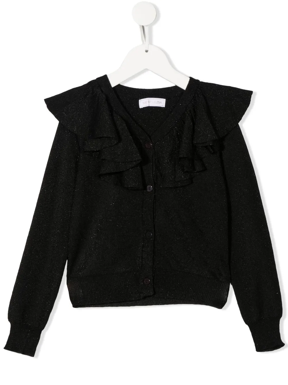 

Monnalisa lurex-detail ruffle-collar cardigan - Black