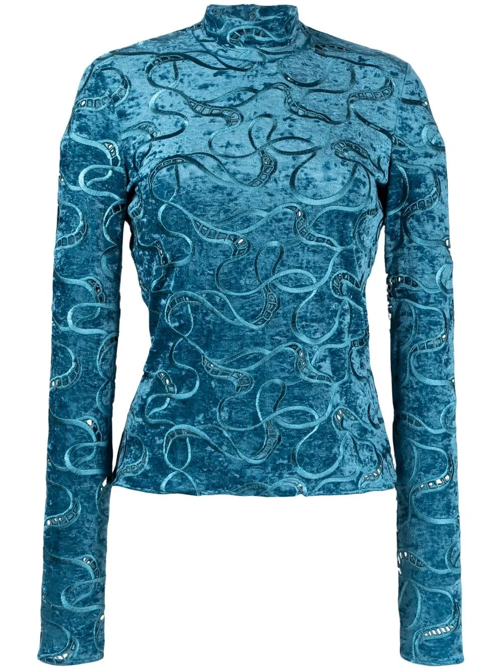 Stella McCartney Cut Work Velvet Long Sleeve Top in Steel Blue