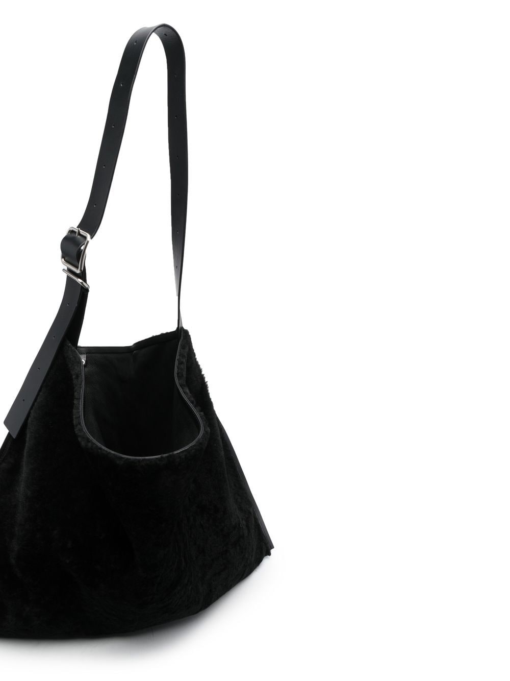 Shop Jil Sander Trapeze Faux-fur Shoulder Bag In Black